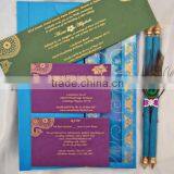 Peacock l Theme Unique Feather Hotfoil Gold in the Box Roya Wedding Invitation Card thumbnail-1