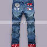 2015 Ripped Slim100% Cotton Jeans Top Fashion Men Designer Jeans Stock Men Stone Washing Hole Blue Jean Trouser With Opera Face thumbnail-3