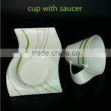 Wave Shape 220ml Bone China Tea Cup and Saucer With Green Color Quality Choice thumbnail-3