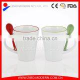 Wholesale Ceramic Travel Coffee Mugs Cups With Spoon in Handle thumbnail-1