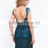 Short Sleeve Chiffon Blue Short Cocktail Dress With Sequins Vintage Short Evening Dresses thumbnail-3