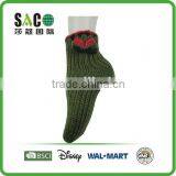 Dark Green Acrylic Floor Socks With Red Cuff Edge With Knitted Bowknot thumbnail-1