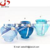 2016 New Design With Ribbon Blue Paintings Glass Vase, Glass Planter Pot thumbnail-1