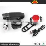 USB Rechargeable Front and Tail Light 200 Lumens 4 Mode Bicycle Light Kit thumbnail-1