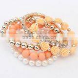 2016 Trendy Fashion Candy Color Pearl Rose Flower Multilayer Charm Bracelet & Bangle For Women Fashion Jewelry thumbnail-2