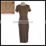 Alibaba fashion brown color short sleeve casual women dress model