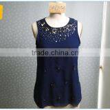 Round Neck Navy Chiffon Summer Loose Tank Top thumbnail-1
