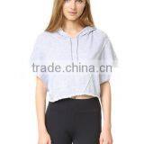 Bomber Fleece Hooded Sweatshirt the Light French Terry Fabric Short Sleeve Hoodie With Raw Edged Hem thumbnail-3