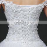 MGOO Stock Off Shoulder Flower Emboridery Beaded Back Straps Crossover Wedding Dress Bride Princess Dress thumbnail-6