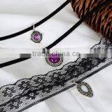 Zm34539a Vintage Faux Stone Black Lace Choker Necklace Set thumbnail-4