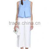 Ladies Office Sleeveless Cotton Blue O-neck Blouse/shirt Tops With Back Zipper-up thumbnail-1