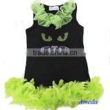 Halloween Rhinestone Kitty Cat Black One-Piece Lime Green Feather Party Dress thumbnail-1