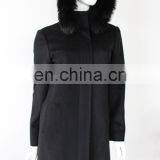 Anti-pilling Black 100% Cashmere Long Coat With Fox FurHoody thumbnail-1
