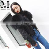 Winter Warm Fashion Real Large Raccoon Fur Collar Sheep Fur Coat / Genuine Merino Sheepskin Women's Leather Coat thumbnail-1