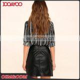 Women Clothing Supplier Black Synthetic Leather Pencil Skirt Classic Black Faux Leather Mini Skirt thumbnail-3