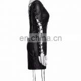 Punk Rave Gothic Fetish Black Slim Synthetic Leather Dress With Deep V-cuts Q-312 thumbnail-2