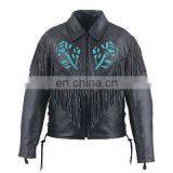 HMB-0317C WOMEN LEATHER JACKETS FRINGES ROSE FASHION COATS