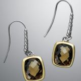 Gold Plated 925 Silver Jewelry 8x10mm Smoky Quartz Noblesse Earings(E-042)