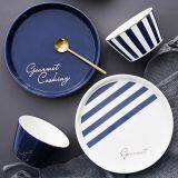 Nordic Blue White Stripes Ceramic Tableware Set Western Food Plate Bowls Breakfast Dish Salad Bowl Rice Bowl Dishes thumbnail-3