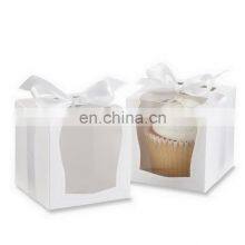 Height White Kraft Paperboard Auto-Popup PVC PET Clear Window Food Packaging Pie Bakery Cake Paper Box