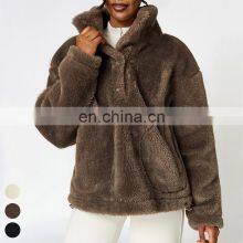 Women Windbreaker Fitness Sports Shaker Top Winter Warm Polar Fleece Breasted Drawstring Outdoor Jackets Women Yoga Jacket thumbnail-3