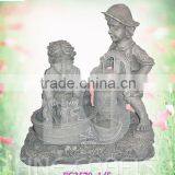 Resin boy and girl garden fountain