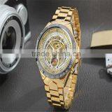 2016 New Hot Sale Skeleton Hollow Fashion Mechanical Self Wind Men Luury Male Business Gold Stainless Steel Strap Wrist Watch thumbnail-4