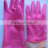 pink latex flock lined household cleaning gloves with flower