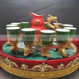 Chinese Zodiac Ceramic Wine Cups With Metal Base