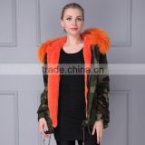Factory direct selling wholesale unisex parka for winter army green cotton shell faux ling parka coat orange color