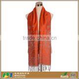 Vintage Jacquard 100% Acrylic Woven Red Scarf With Tassel