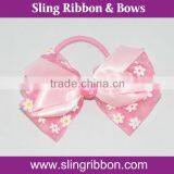 Pink Flower Print Sheer Satin Ribbon Bow Tie thumbnail-1