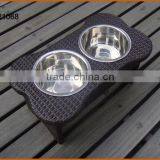 Ritzy Double Pet Food Bowl With Rattan Frame thumbnail-1
