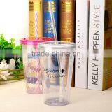2016 New Fashion Luxury 500ml Double Wall Insulated Beach Plastic Cup With Straw thumbnail-2