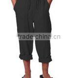 Men's Black Drawstring Linen Pants thumbnail-1
