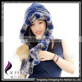 CX-C-242G Women Fashion Fur Hooded Scarf Winter Warm Rex Rabbit Fur Hat thumbnail-2