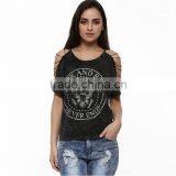 2015 New Stylish Girls Personalized Chain String Sleeve t Shirt, Short Sleeve Black t Shirt thumbnail-1