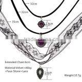 Zm34539a Vintage Faux Stone Black Lace Choker Necklace Set thumbnail-3