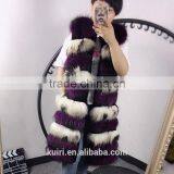 Top Luxury Real Fox Fur Vest For Women Whole Skin Winter Thick Stripe Natural Mixed Color Fox Fur Waistcoat Plus Size thumbnail-4