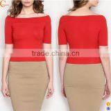 Women Plain no Brand T-shirt Custom Cotton off Shoulder t Shirt thumbnail-1