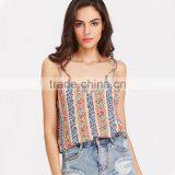 Fashion Floral Striped Double V-neck Top, Ladies Sexy Cami Top thumbnail-2