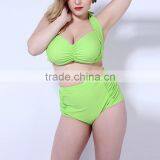 Nylon Lace Up Plus Size High Waist Tankinis Set thumbnail-4