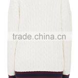 Wholesale Pure White V-Neck Rib-Knit Cashmere Women Sweater With Buttons Fastening and Slant Pockets thumbnail-4