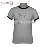 Rib collar short sleeve white golden embroidery tshirt