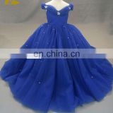 Little Cinderella Off Shoulder Ball Gown Royal Blue Tulle Real Sample Flower Girl Dress