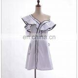 New Arrived One Shoulder off Cute Dress White Cotton Butterfly Sleeve Fit and Flare Mini Solid Dress thumbnail-3