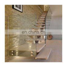 Carbon Steel Indoor Glass Railing Wooden Handrail Straight Shape Customized Stairs thumbnail-1