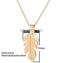 Vintage Stainless Steel Feather Necklaces For Women Gold Chain 2020 Collier Femme Leaves Feather Necklace Lucky Party Gift thumbnail-4