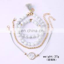 4pcs/Set Bohemian Stone Beads Chains Bracelets Set For Women Metal Heart Round Tassel Charm Bangle Fashion Jewelry thumbnail-4