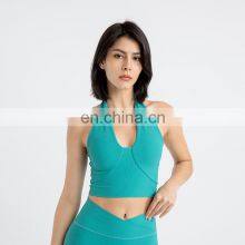 Wholesale Halter Backless Sports Yoga Bra Sexy Ribbed Open Back Gym Fitness Vest Bra Top Women Workout Activewear Clothes thumbnail-5